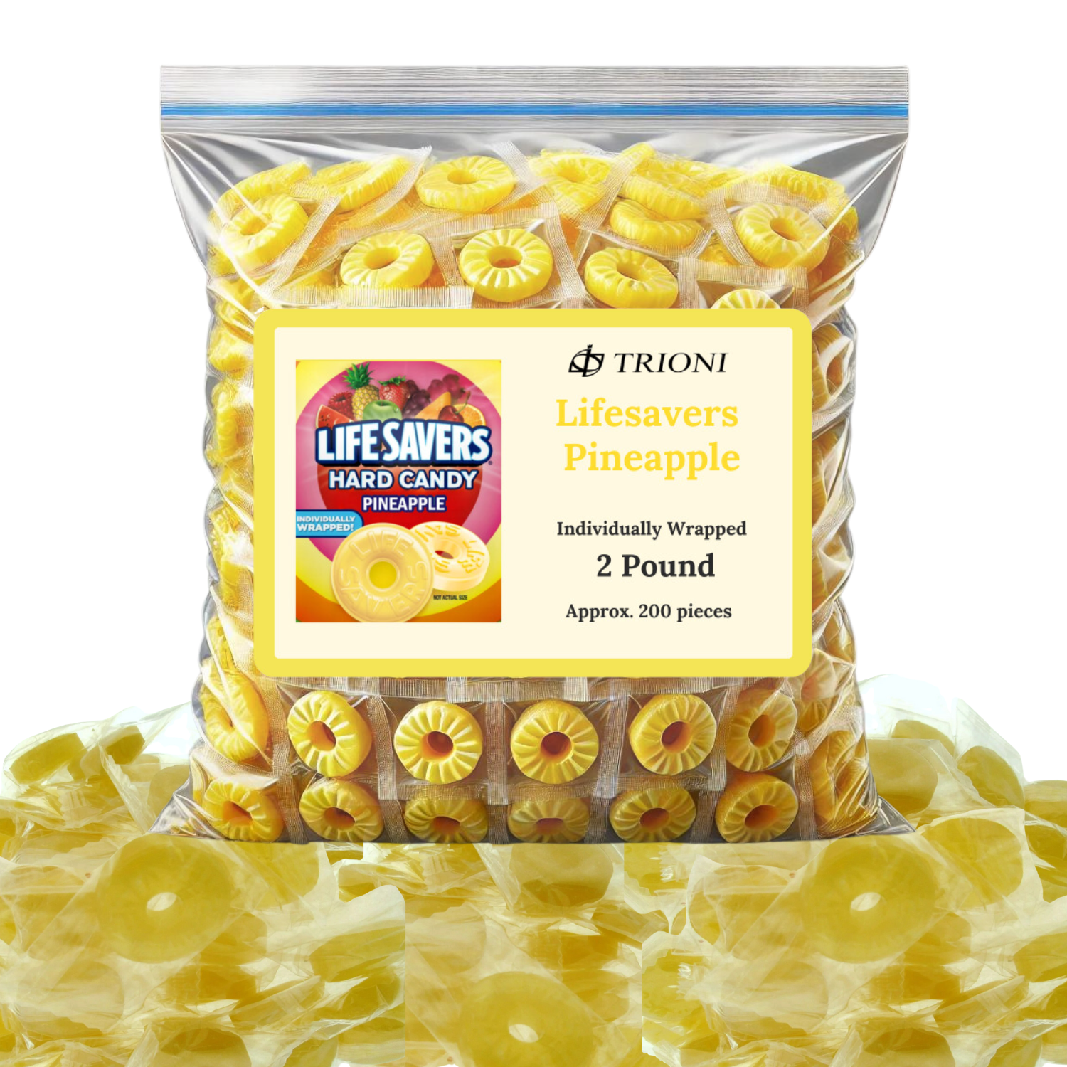 Life Savers Hard Candy Individually Wrapped - 2 LB of Pineapple Lifesavers Fruit Flavor - TRIONI Treats