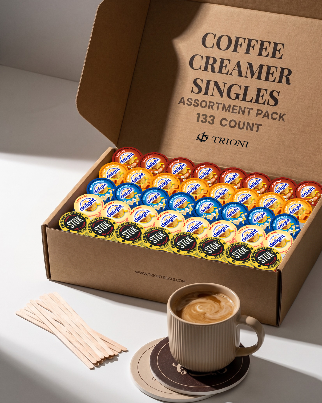 Coffee Creamer Singles with Espresso Coffee Pods Variety Pack - TRIONI Treats