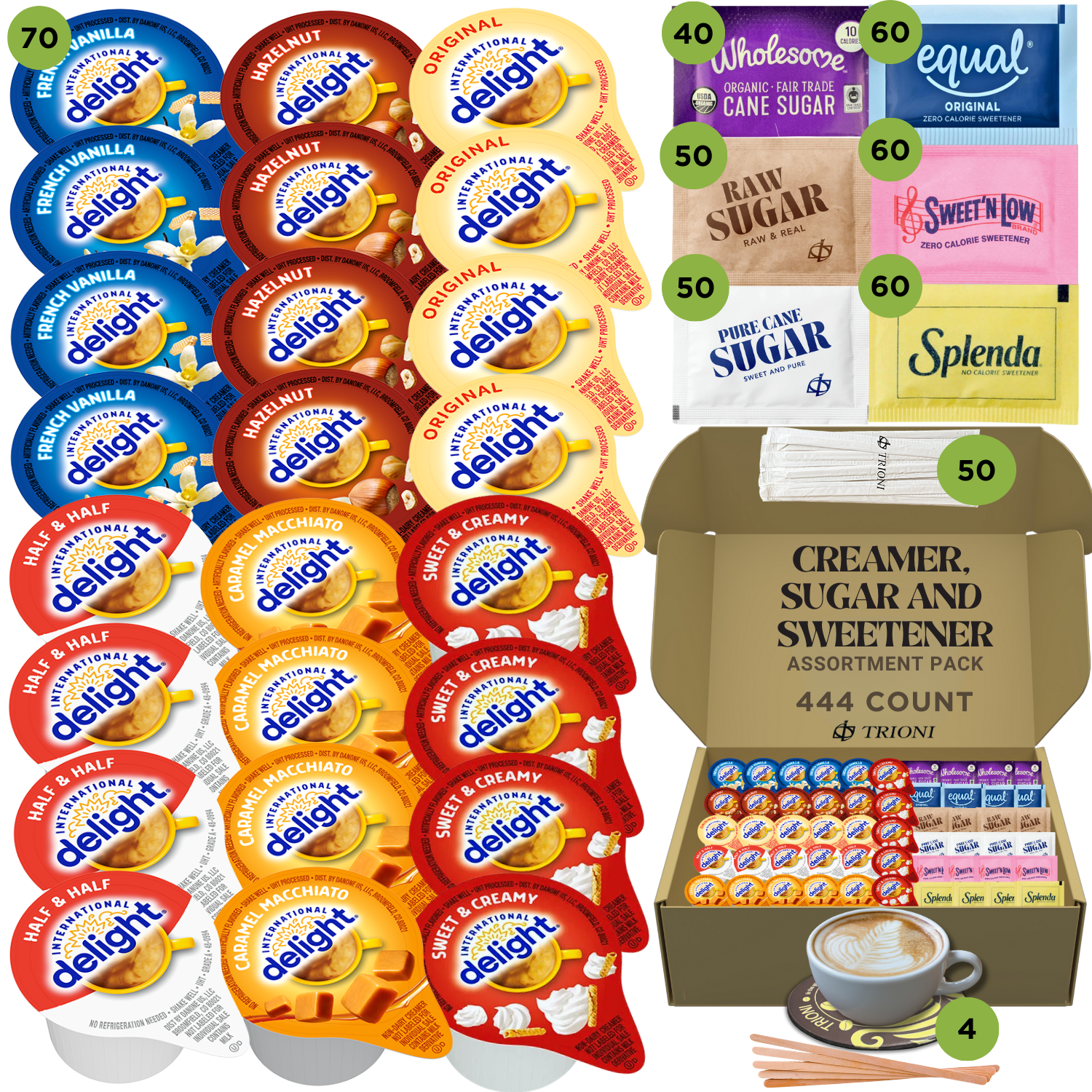 International Delight Coffee Creamer Singles Variety Pack - Sweet Cream and 5 More Flavors - TRIONI Treats