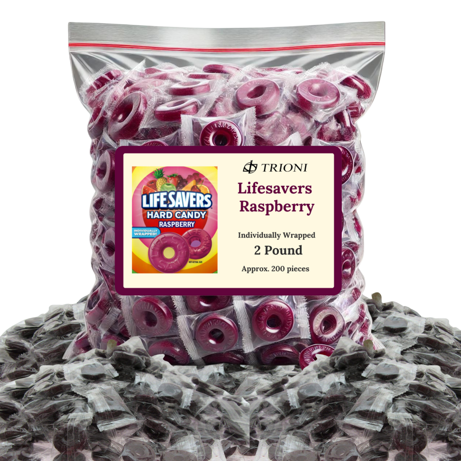Life Savers Hard Candy Individually Wrapped - 2 LB of Lifesavers Raspberry Fruit Flavor - TRIONI Treats