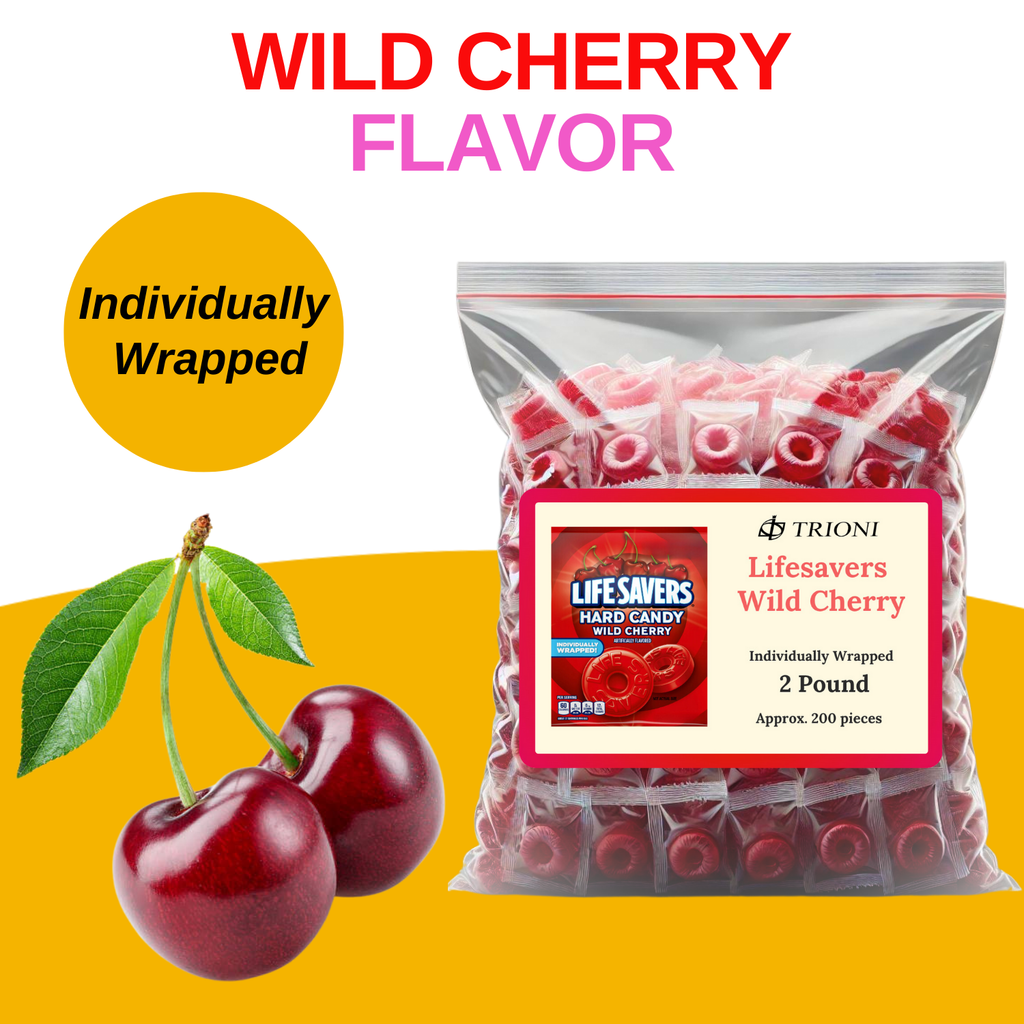 Lifesavers Wild Cherry Individually Wrapped Hard Candy - 2 pound of Life Savers Wild Cherry Fruit Flavor Candy. - TRIONI Treats