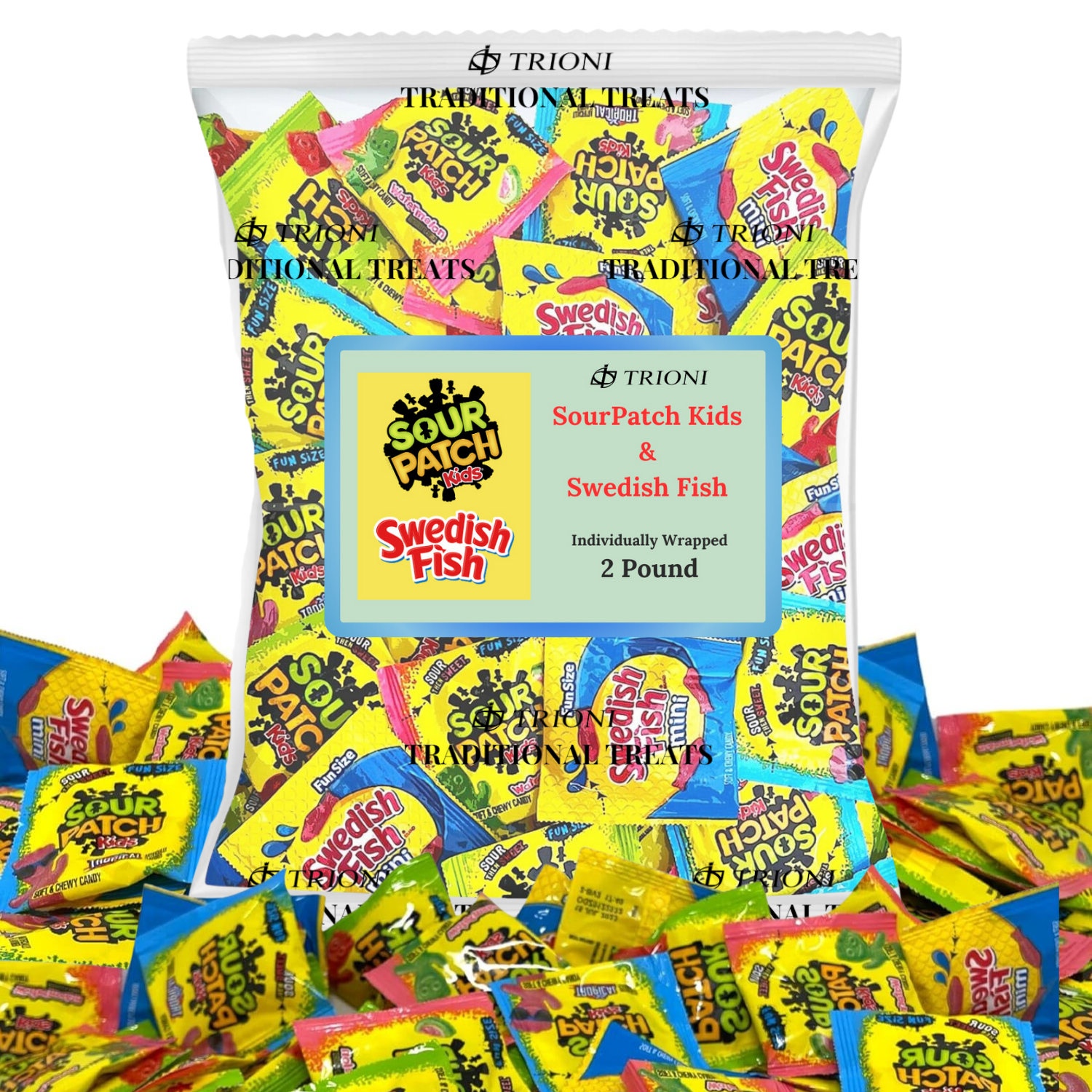 Sour Patch Kids and Swedish Fish Individual Packs Fun Size - 2 LB of Sour Patch Tropical, Watermelon, Original, and Swedish Fish