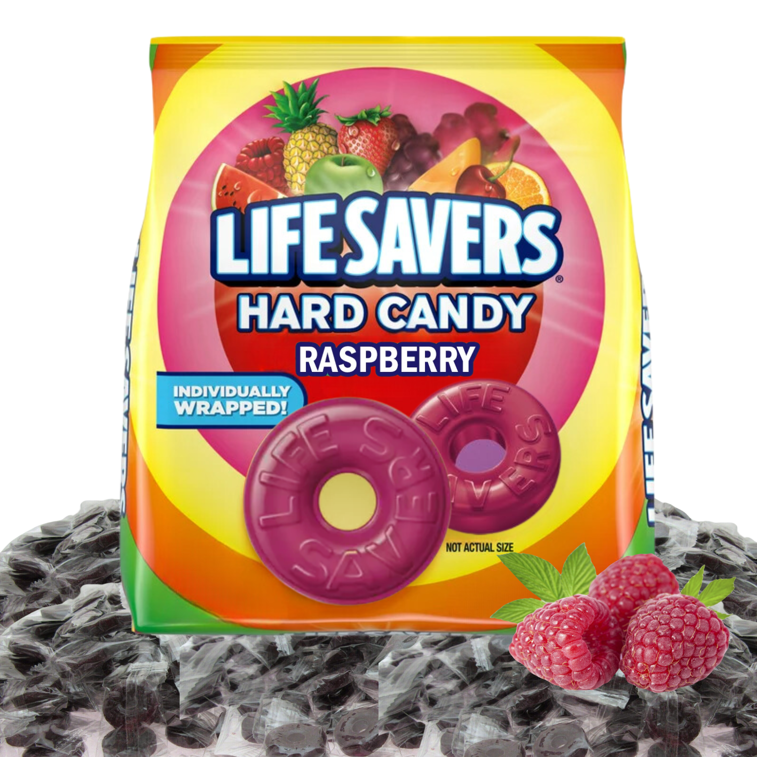 Life Savers Hard Candy Individually Wrapped - 2 LB of Lifesavers Raspberry Fruit Flavor - TRIONI Treats
