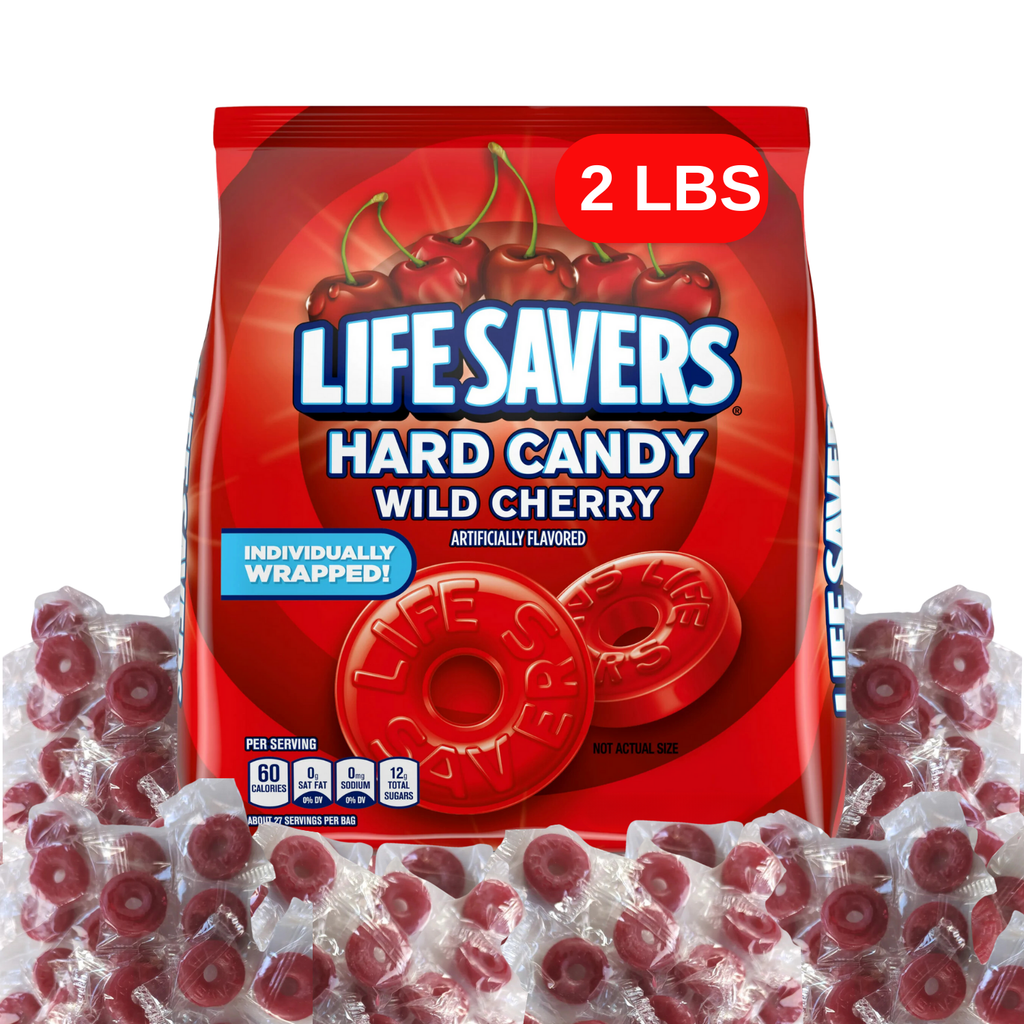 Lifesavers Wild Cherry Individually Wrapped Hard Candy - 2 pound of Life Savers Wild Cherry Fruit Flavor Candy. - TRIONI Treats