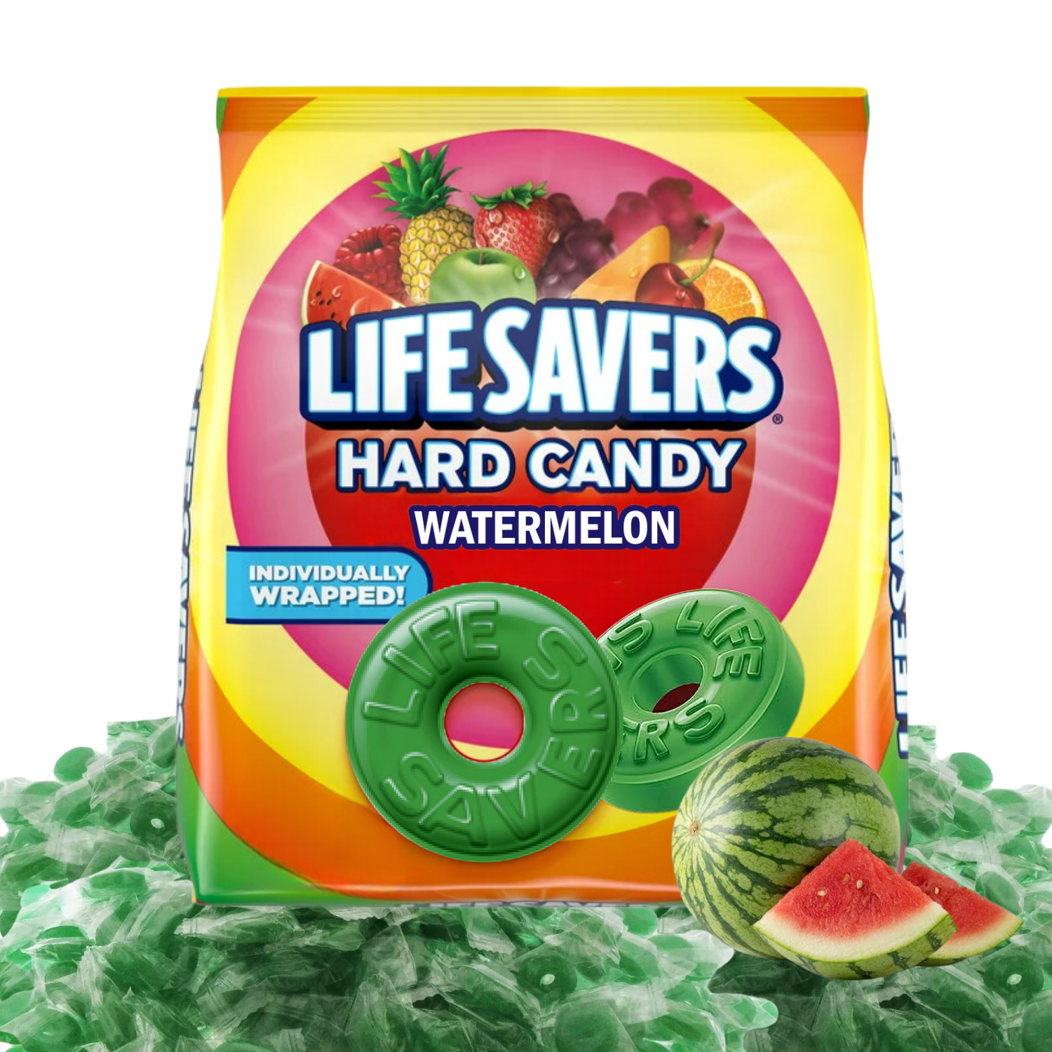Life Savers Hard Candy Individually Wrapped - 2 LB of Lifesavers Watermelon Fruit Flavor - TRIONI Treats