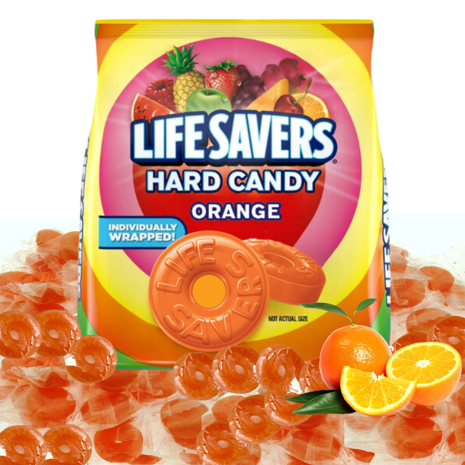 Lifesavers Orange Fruit Flavor Individually Wrapped Hard Candy - 2 pound bag of Life Savers Orange Hard Candy. - TRIONI Treats