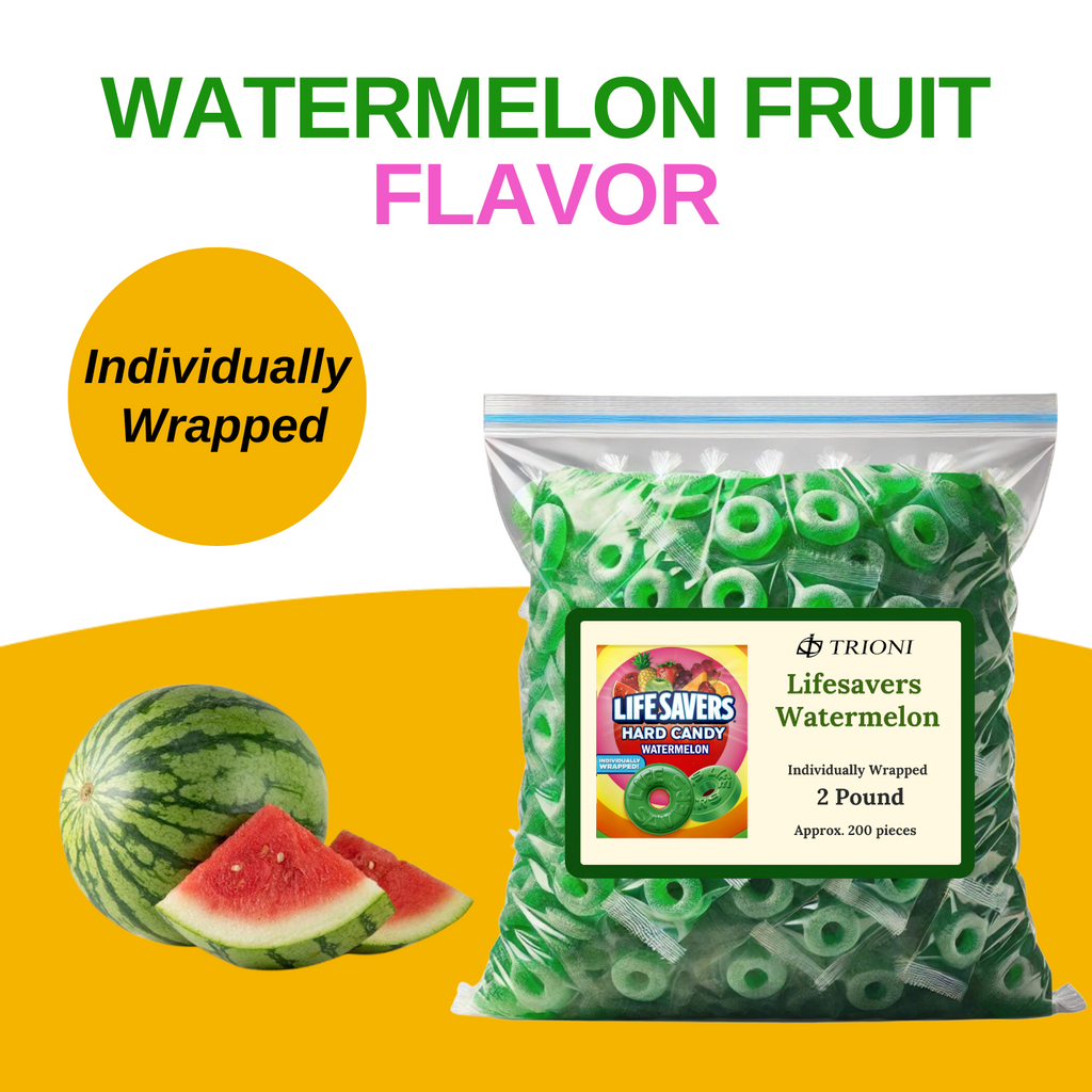 Life Savers Hard Candy Individually Wrapped - 2 LB of Lifesavers Watermelon Fruit Flavor - TRIONI Treats