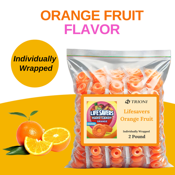 Lifesavers Orange Fruit Flavor Individually Wrapped Hard Candy - 2 pound bag of Life Savers Orange Hard Candy.