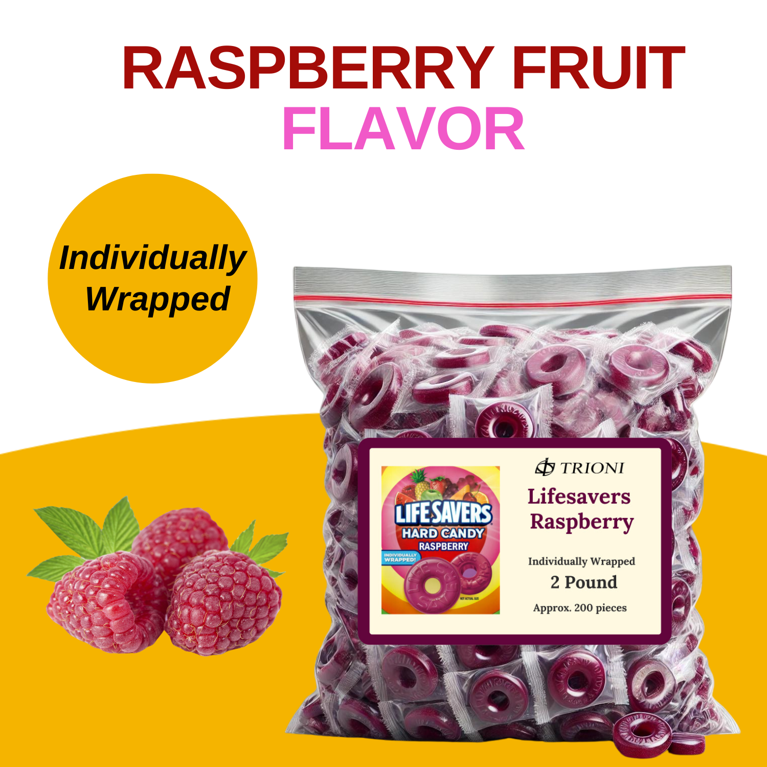 Life Savers Hard Candy Individually Wrapped - 2 LB of Lifesavers Raspberry Fruit Flavor - TRIONI Treats