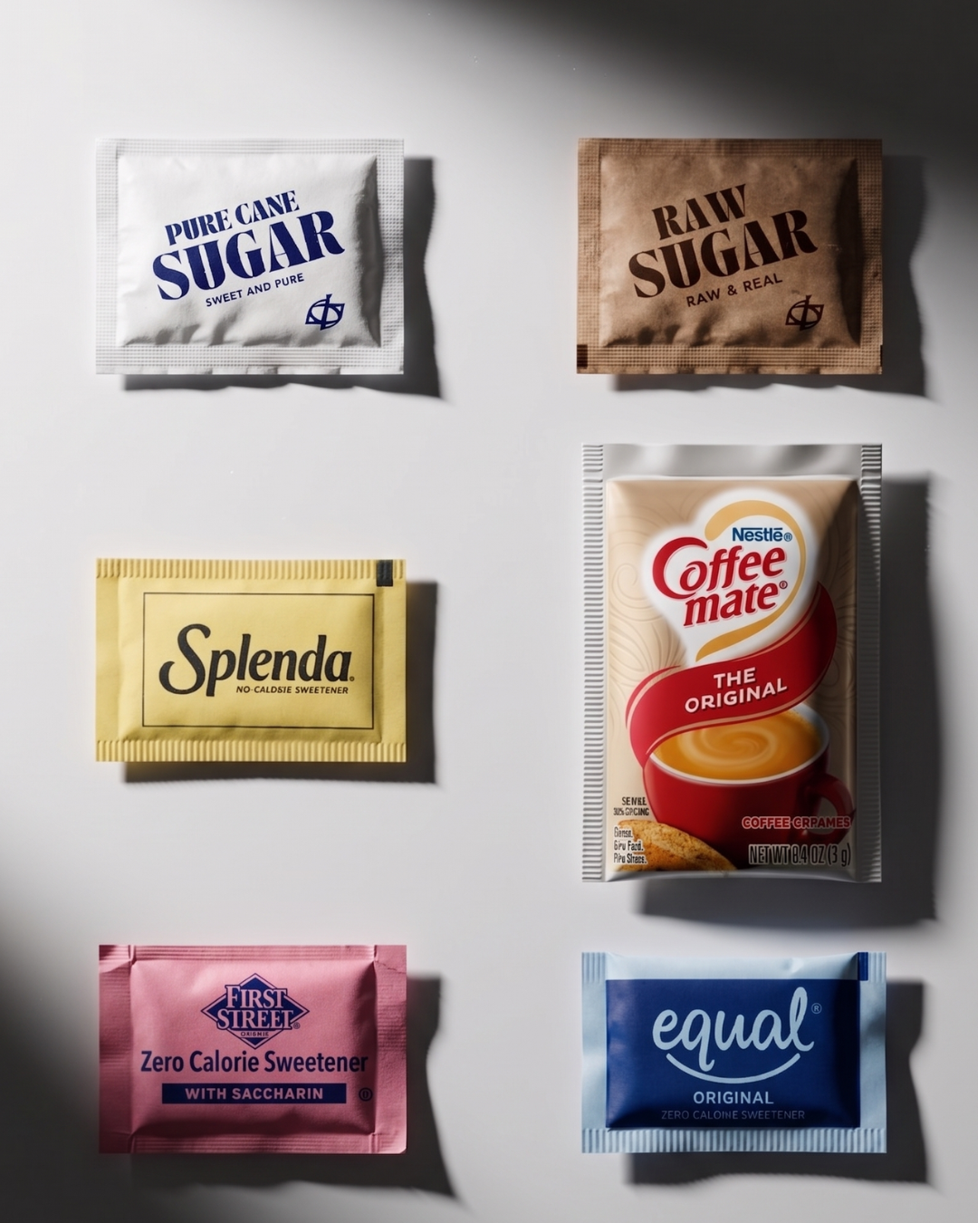 Coffee Creamer Powder Kit with Sugar & Sweetener Assortment Pack, Stirrers & Coasters - TRIONI Treats