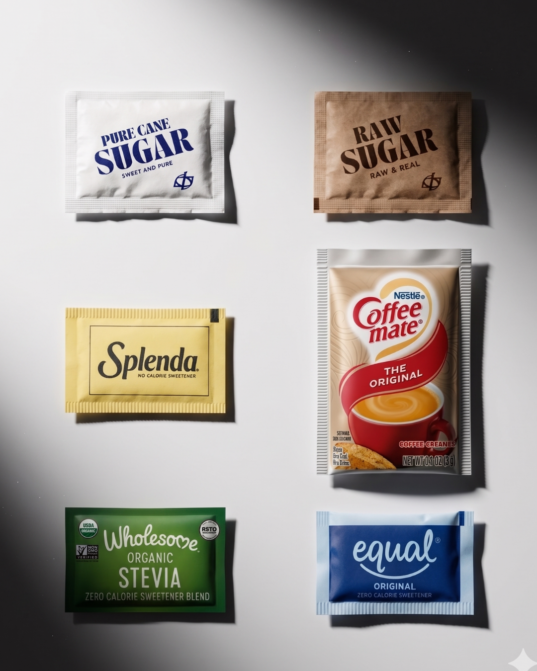 Coffee Creamer Powder Kit with Sugar & Sweetener Assortment Pack, Stirrers & Coasters - TRIONI Treats