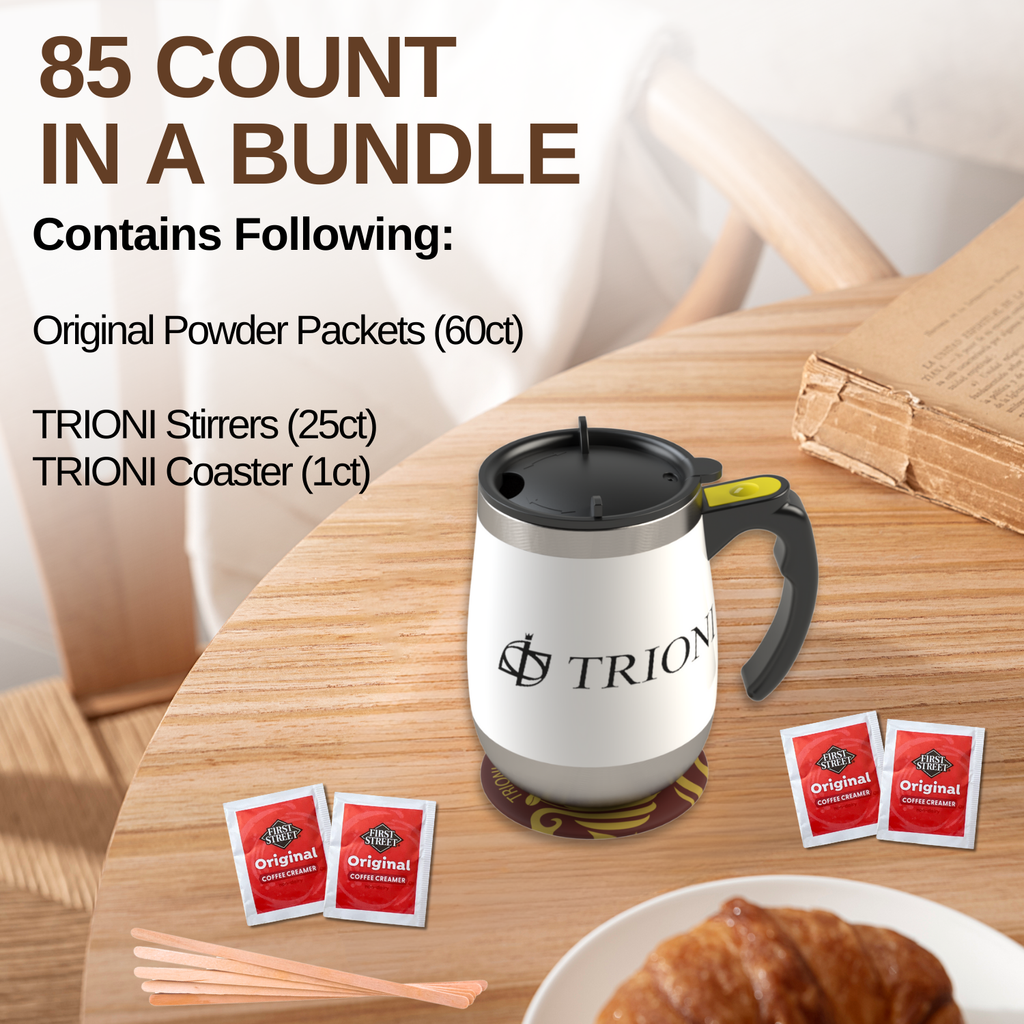 Original Coffee Creamer Singles Powder Packets 86 & 171 ct with TRIONI Coasters & Stirrers - TRIONI Treats