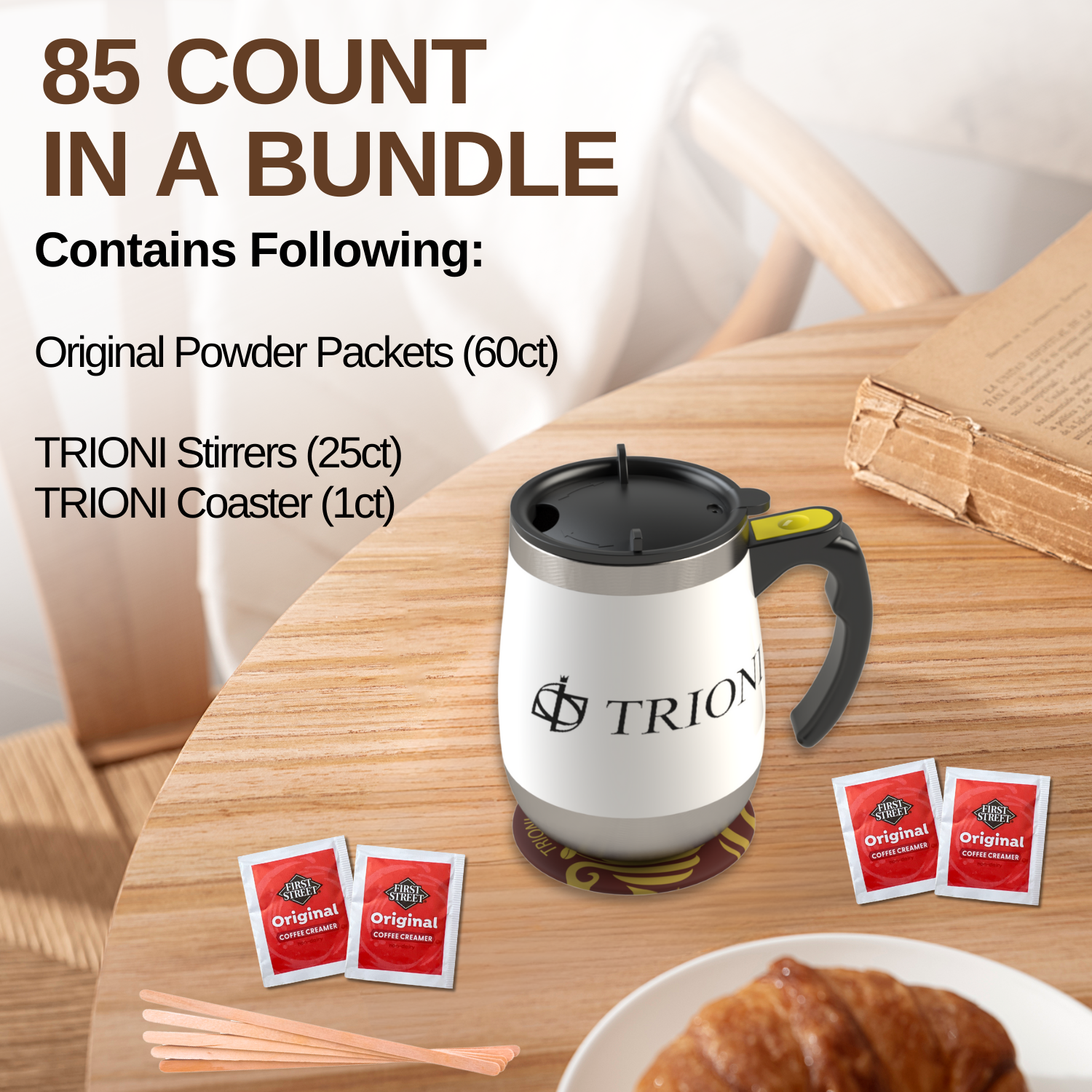 Original Coffee Creamer Singles Powder Packets 86 & 171 ct with TRIONI Coasters & Stirrers - TRIONI Treats