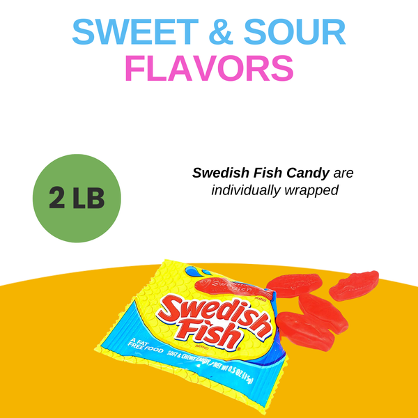 Swedish Fish Individually Wrapped Candy - 2 LB of Individual Packs Fun Size Candies