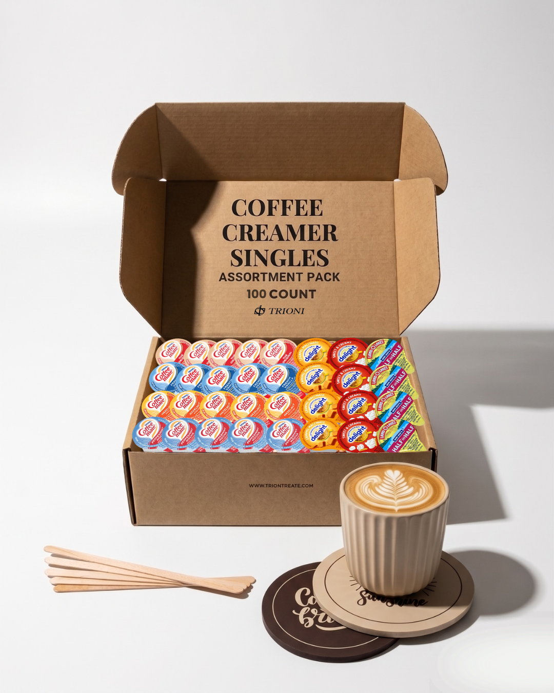 Coffee Mate Creamer Singles 7-Flavor Variety Pack with Peppermint Mocha, Sweet Cream & More - TRIONI Treats