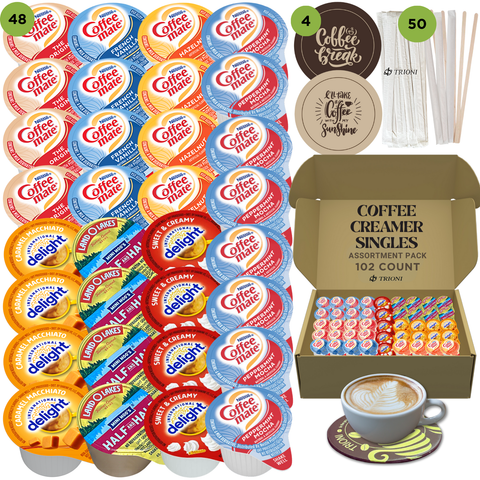 Coffee Mate Coffee Creamer Singles Variety Pack Bundle - Peppermint Mocha, Sweet Cream, and 5 More Flavors