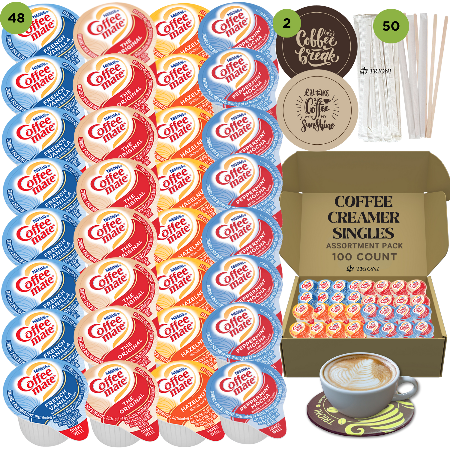 Coffee Mate Coffee Creamer Singles Variety Pack - Peppermint Mocha and 3 More Flavors - TRIONI Treats