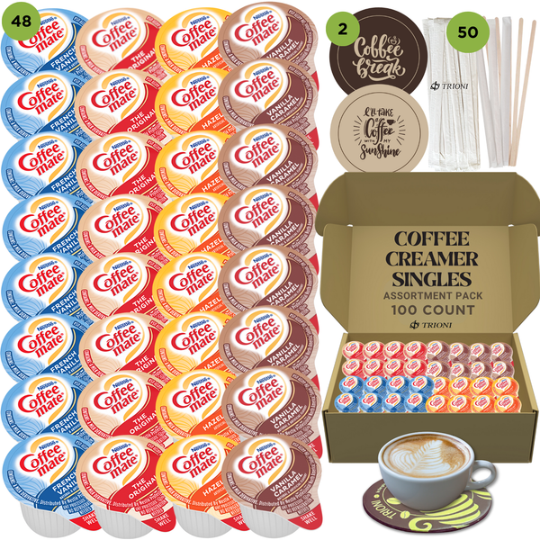 Coffee Mate Coffee Creamer Singles Variety Pack - Vanilla Caramel and 3 More Flavors - TRIONI Treats