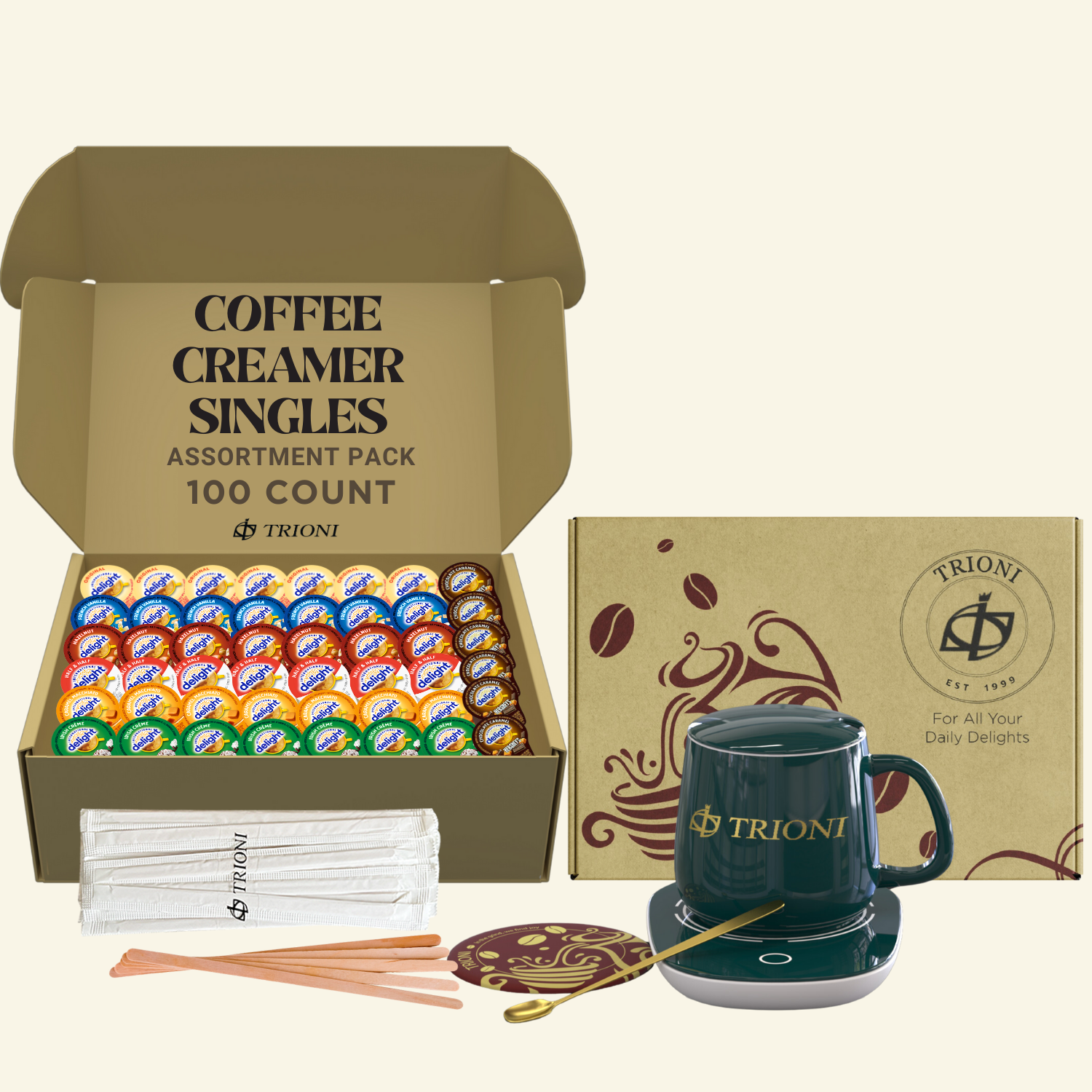 International Delight Coffee Creamer Singles Variety Pack - Hershey, Sweet Cream, and 5 More Flavors - TRIONI Treats