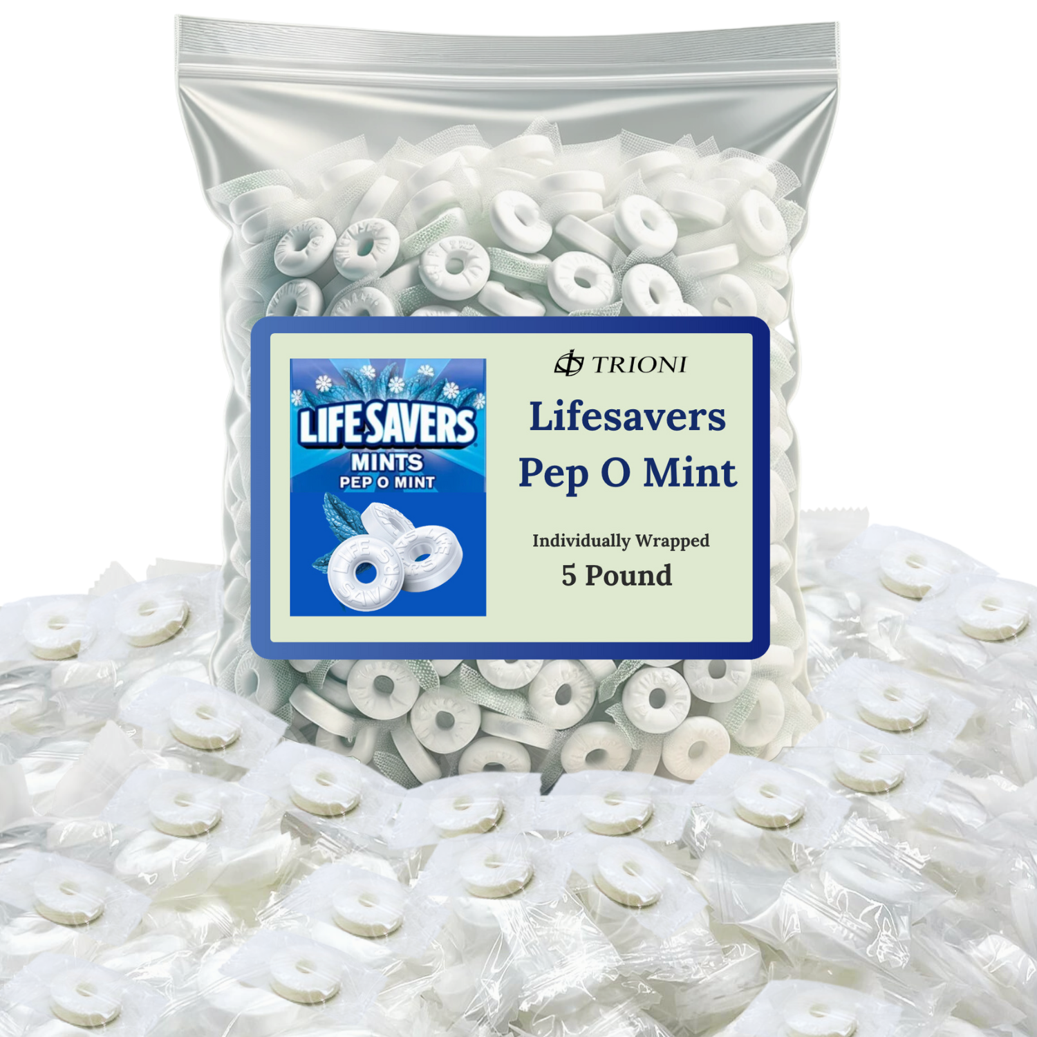 Life Savers Pep O Mint -Lifesavers Peppermint Individually Wrapped Hard Candy - 1, 2 & 5LB - TRIONI Treats