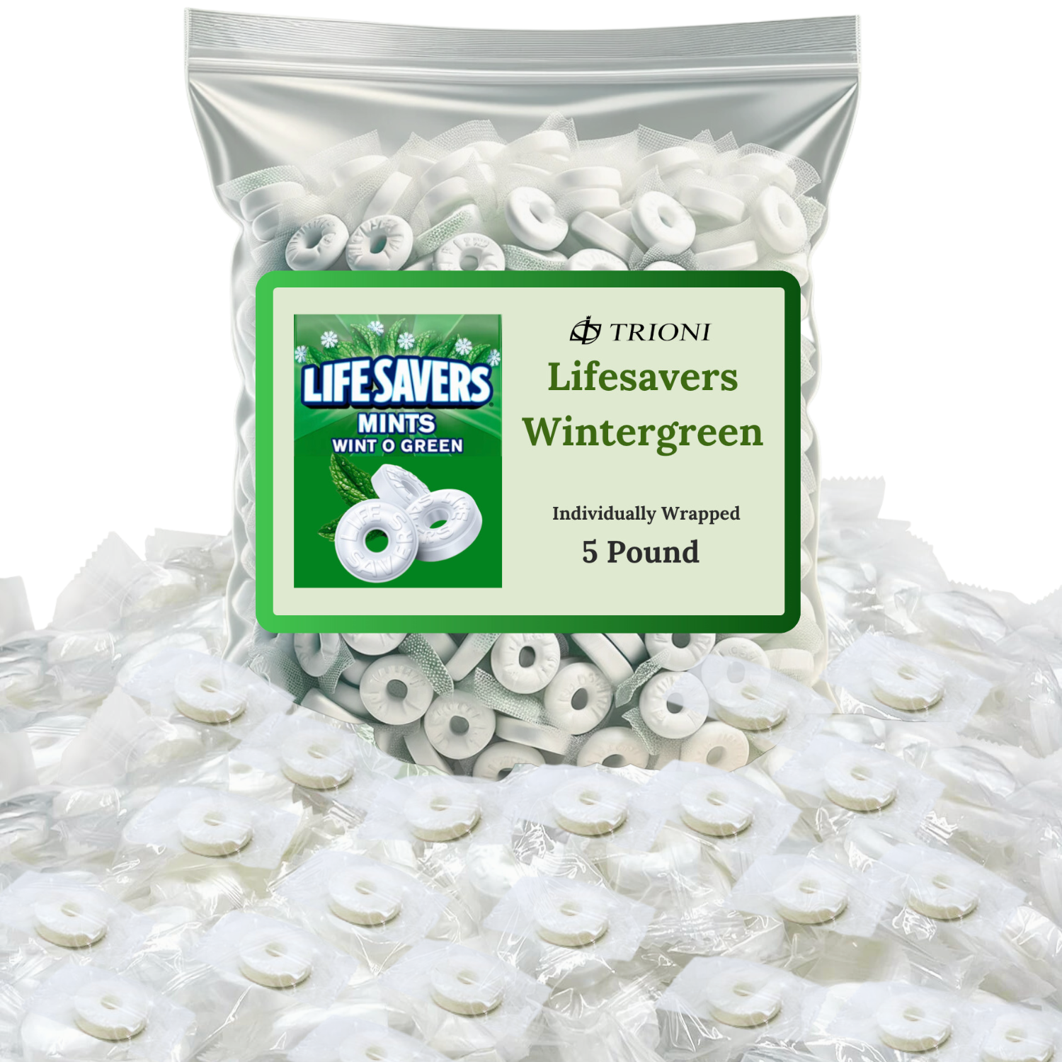 Life Savers Wint O Green - Lifesavers Wintergreen Mint Individually Wrapped Hard Candy 1, 2 & 5LB - TRIONI Treats