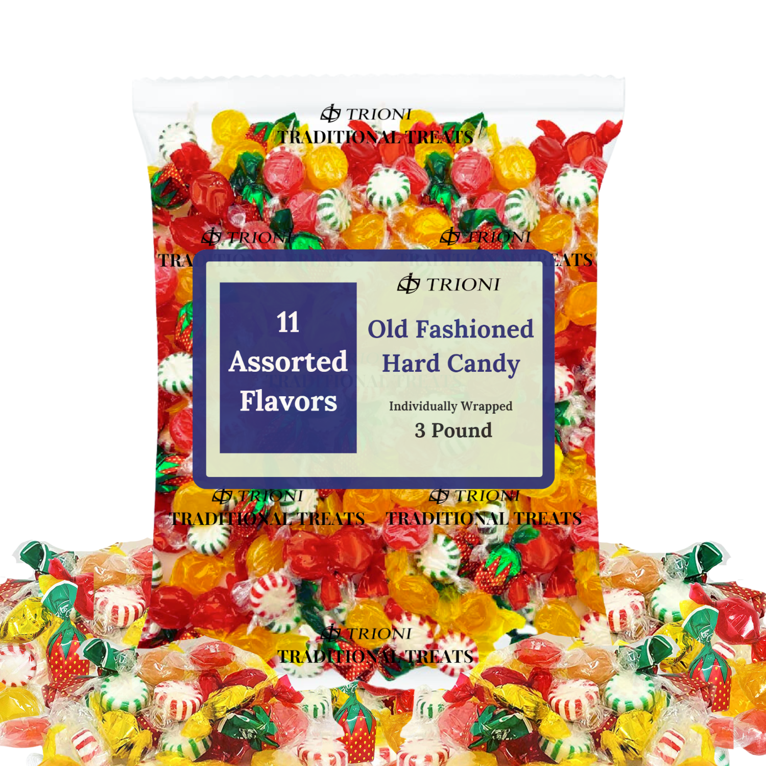 TRIONI Old Fashioned Individually Wrapped Hard Candy - 11 Assorted Flavors, 2, 3 & 5LB - TRIONI Treats