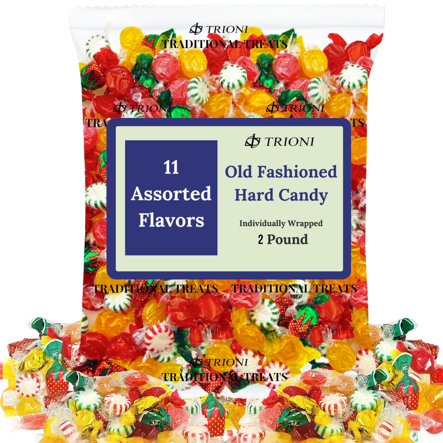 TRIONI Old Fashioned Individually Wrapped Hard Candy - 11 Assorted Flavors, 2, 3 & 5LB - TRIONI Treats