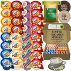 International Delight Coffee Creamer Singles with Ground Coffee - 101ct of Italian, Sweet Cream and 5 more Flavored Pods with 1x2.5 oz TRIONI Medium Roast Coffee Packets - TRIONI Treats