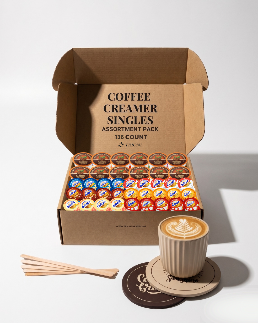 Coffee Creamer Singles with Flavored Coffee K Cups Variety Pack (136 count)