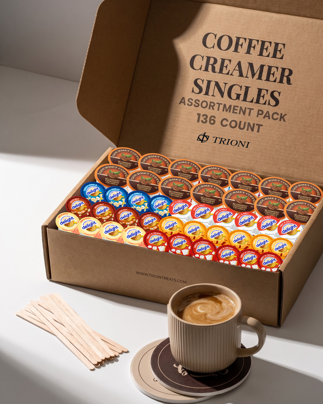 Coffee Creamer Singles with Flavored Coffee K Cups Variety Pack (136 count)