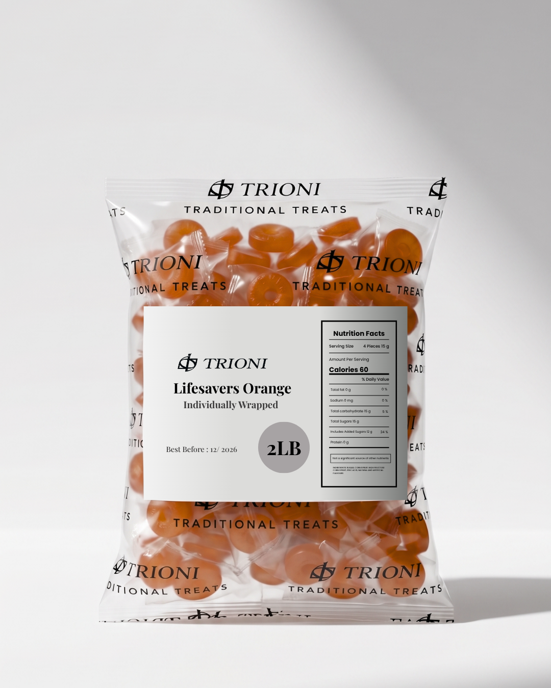 2 Pound Lifesavers Orange Fruit Flavor Individually Wrapped Hard Candy - TRIONI Treats