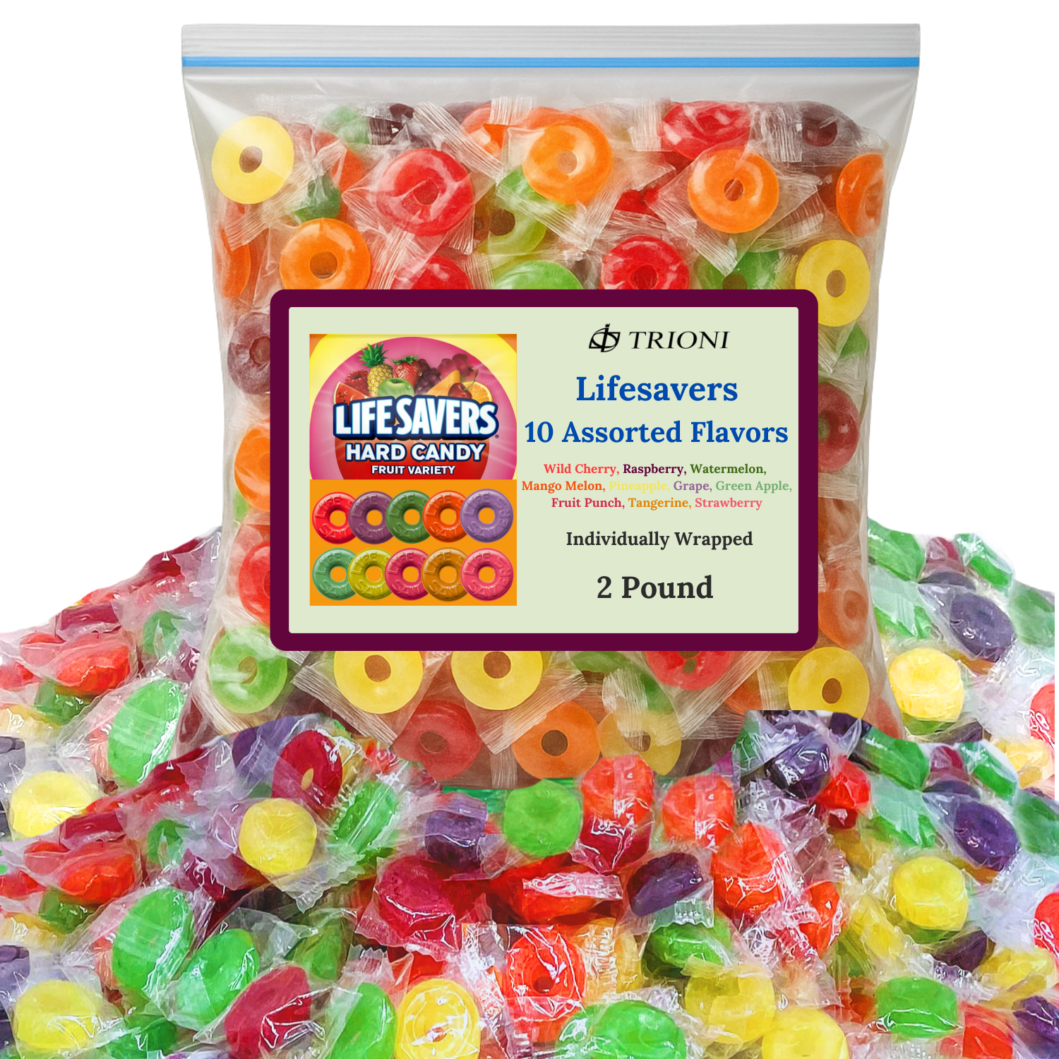 Life Savers Hard Candy Individually Wrapped - 2 LB of Lifesavers 10 Fruit Flavor
