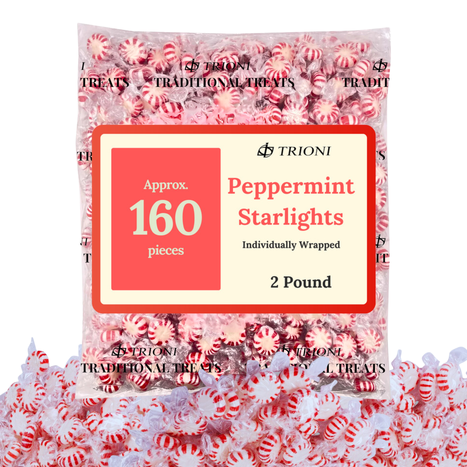 TRIONI Peppermint Mint Individually Wrapped Hard Candy 2, 3 & 5 LB - TRIONI Treats