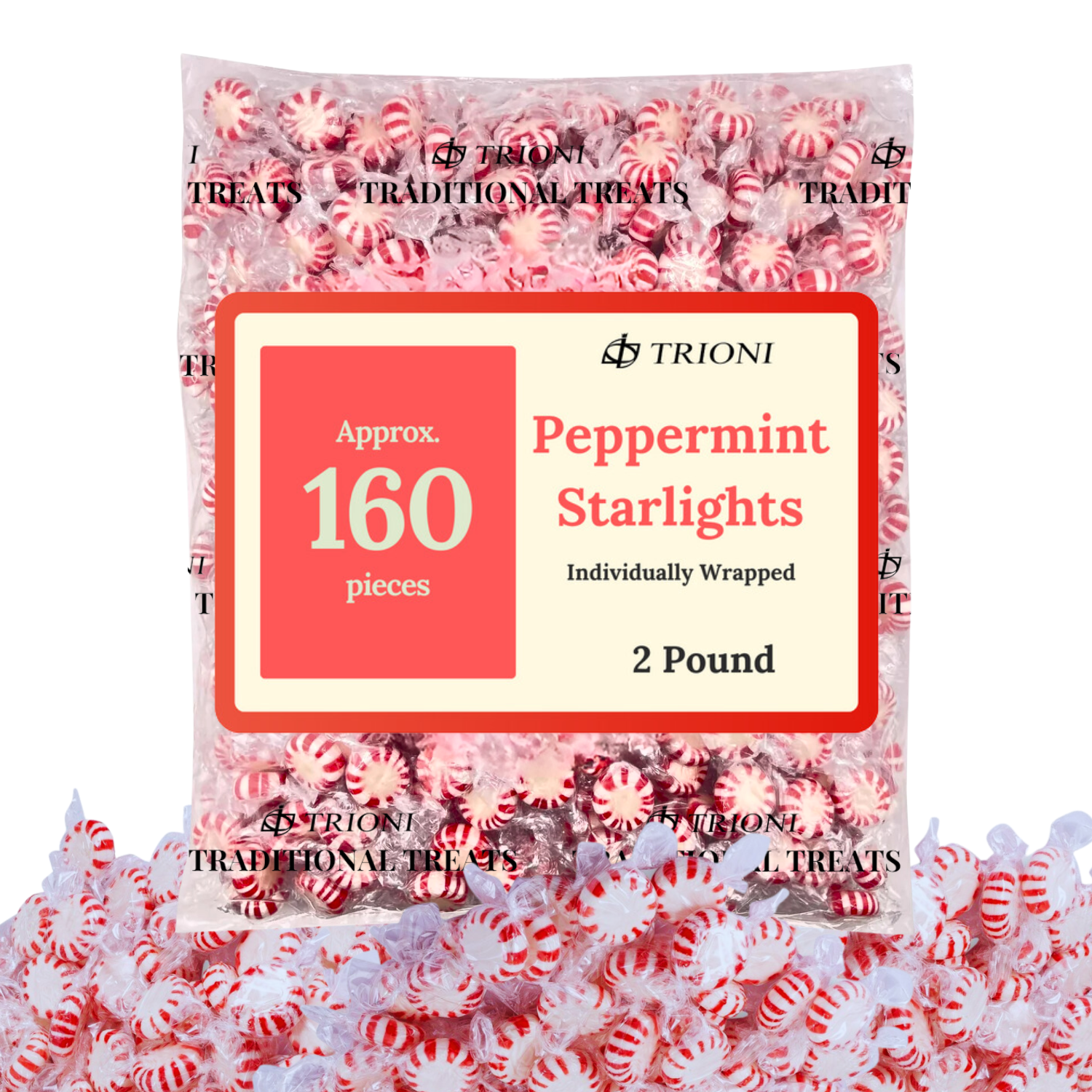 TRIONI Peppermint Mint Individually Wrapped Hard Candy 2, 3 & 5 LB