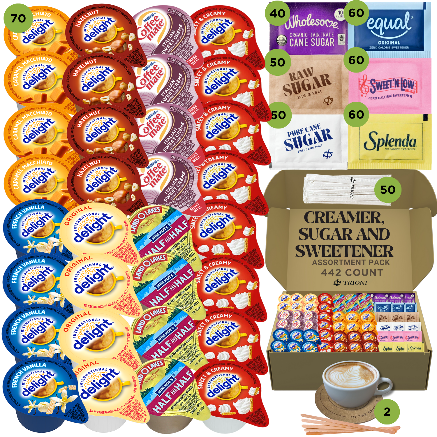International Delight Coffee Creamer Singles Variety Pack - Sweet Cream, Italian Sweet Creme, and 5 More Flavors - TRIONI Treats