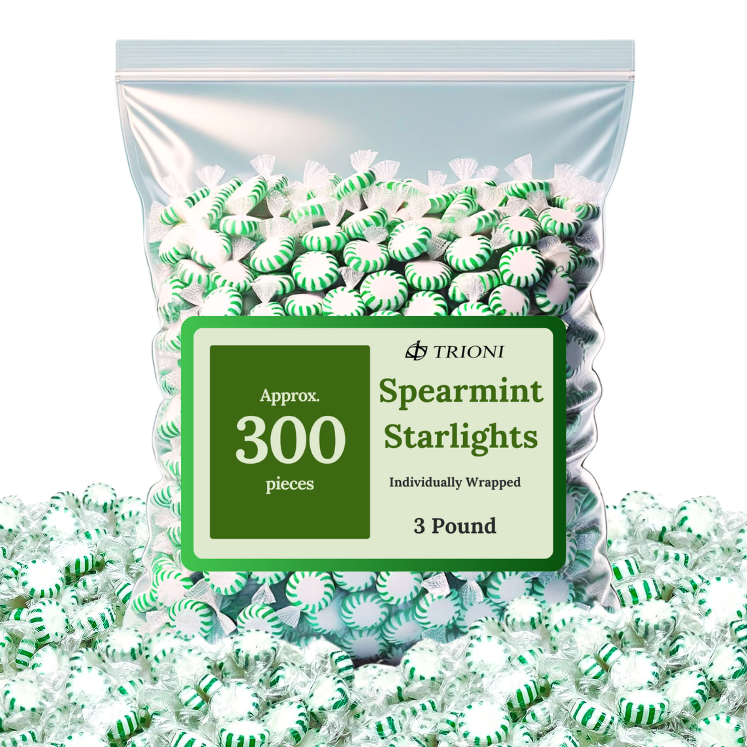 TRIONI Spearmint Mint Individually Wrapped Hard Candy - 2, 3 & 5LB - TRIONI Treats