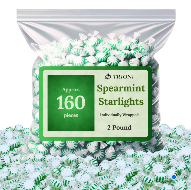 TRIONI Spearmint Mint Individually Wrapped Hard Candy - 2, 3 & 5LB - TRIONI Treats