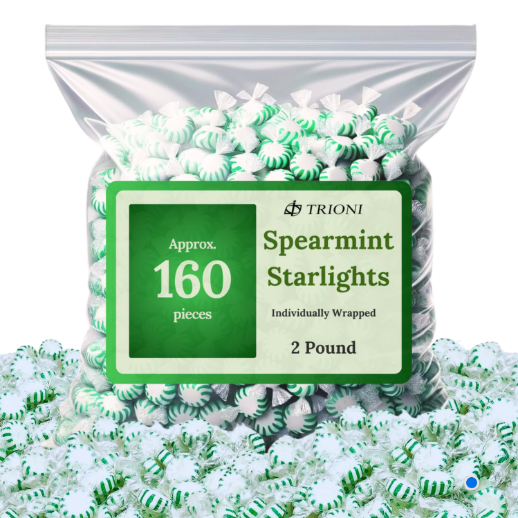 TRIONI Spearmint Mint Individually Wrapped Hard Candy - 2, 3 & 5LB