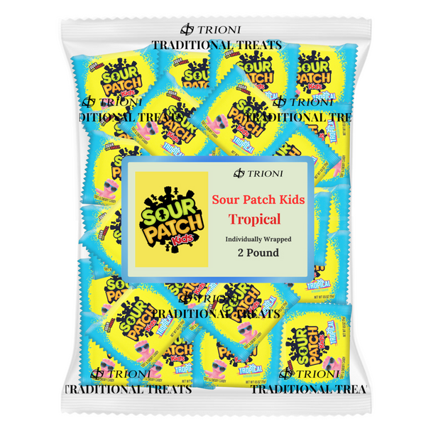 Sour Patch Kids Fun Size Candy - 2LB of Tropical, Watermelon, and Original Individually Wrapped Variety Pack