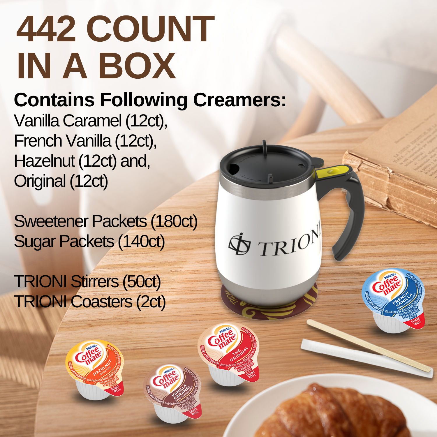 Coffee Mate Coffee Creamer Singles Variety Pack - Vanilla Caramel and 3 More Flavors - TRIONI Treats