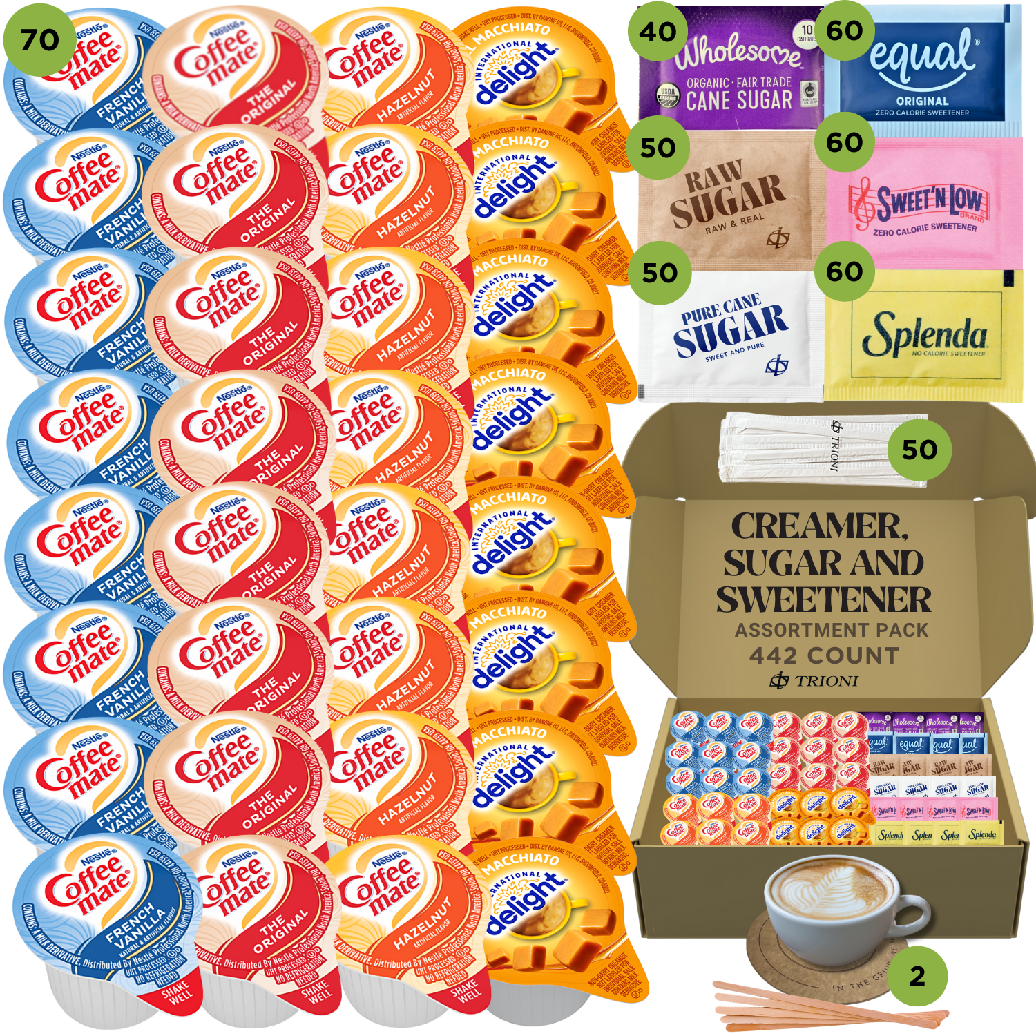 Coffee Mate Coffee Creamer Singles Variety Pack - Caramel Macchiato and 3 More Flavors - TRIONI Treats