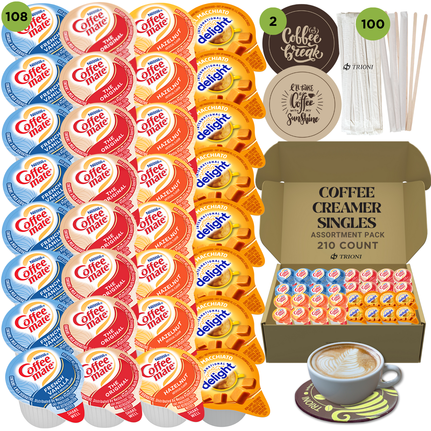 Coffee Mate Coffee Creamer Singles Variety Pack - Caramel Macchiato and 3 More Flavors - TRIONI Treats