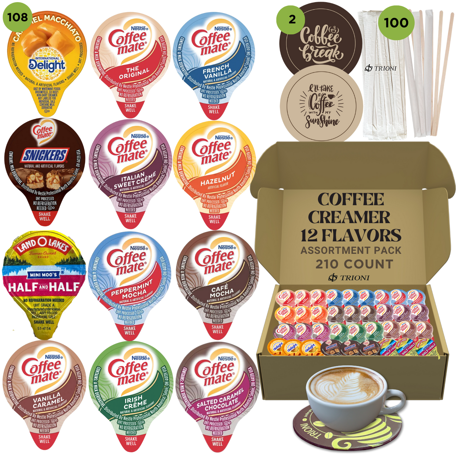 Coffee Mate Coffee Creamer Singles Variety Pack - 12 Flavored Creamer Pods - TRIONI Treats