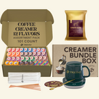 Coffee Mate Creamer Singles with Medium Roast Flavored Ground Coffee Packets - 101 ct, 12 Flavors Pods and 1x2.5 oz Coffee Bag - TRIONI Treats