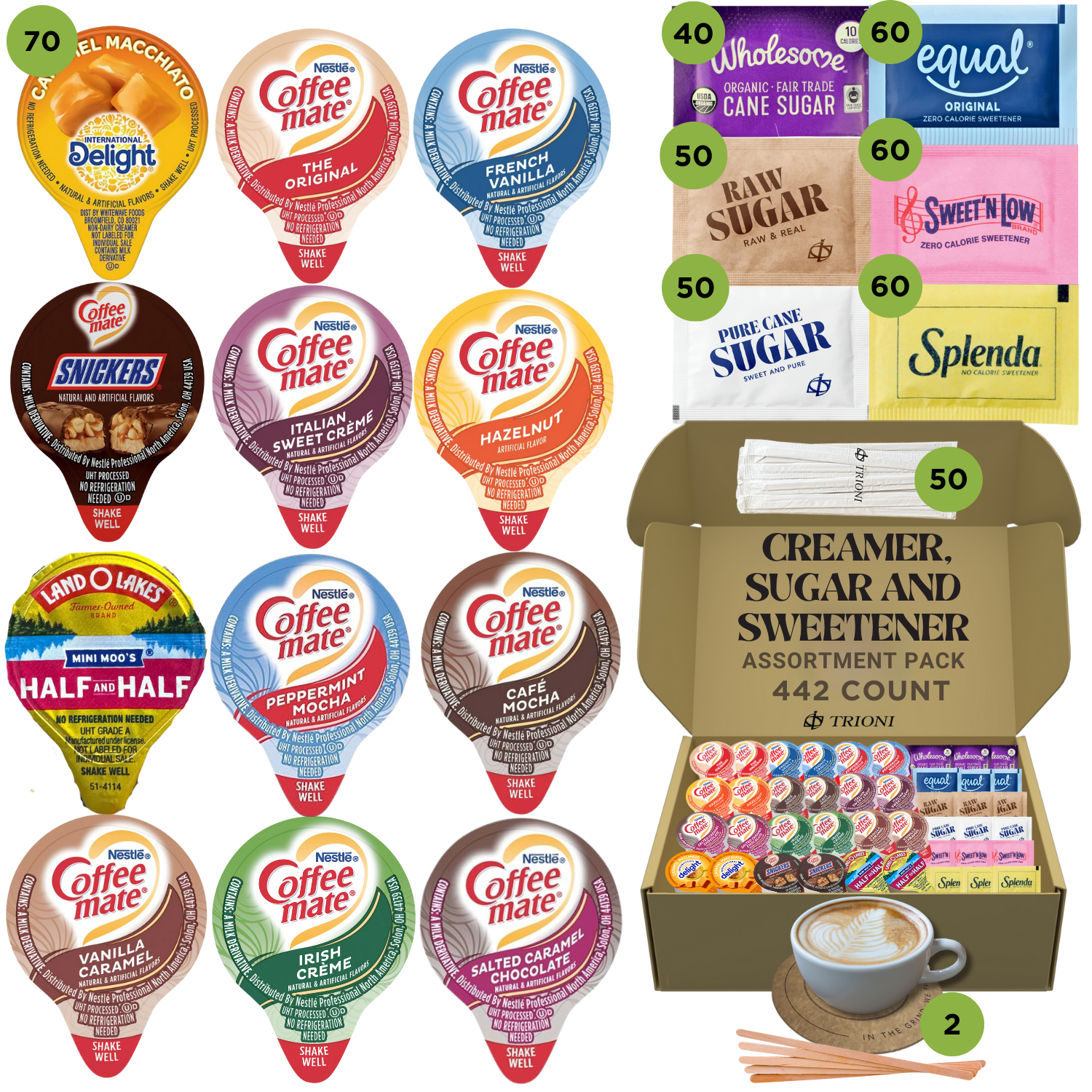 Coffee Mate Coffee Creamer Singles Variety Pack - 12 Flavored Creamer Pods - TRIONI Treats