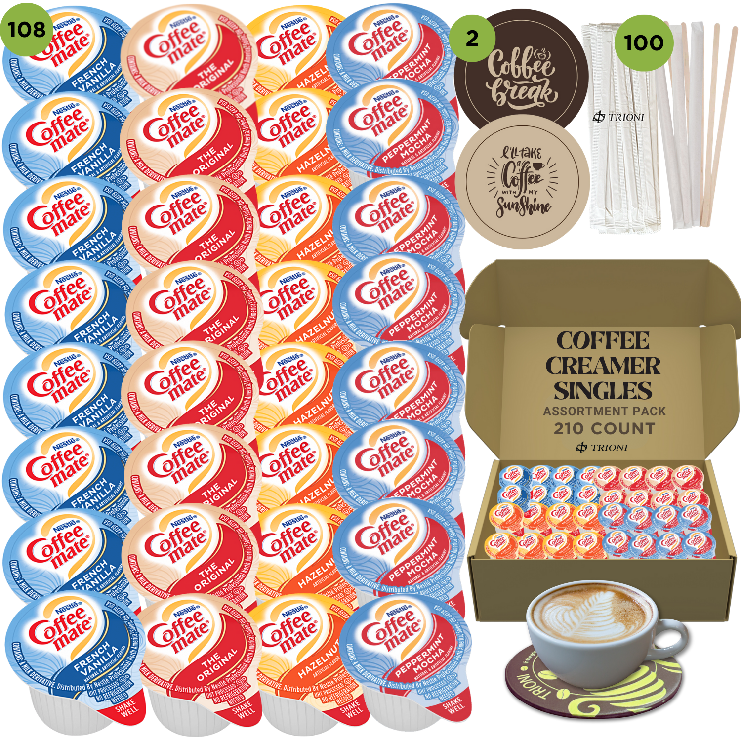 Coffee Mate Coffee Creamer Singles Variety Pack - Peppermint Mocha and 3 More Flavors - TRIONI Treats