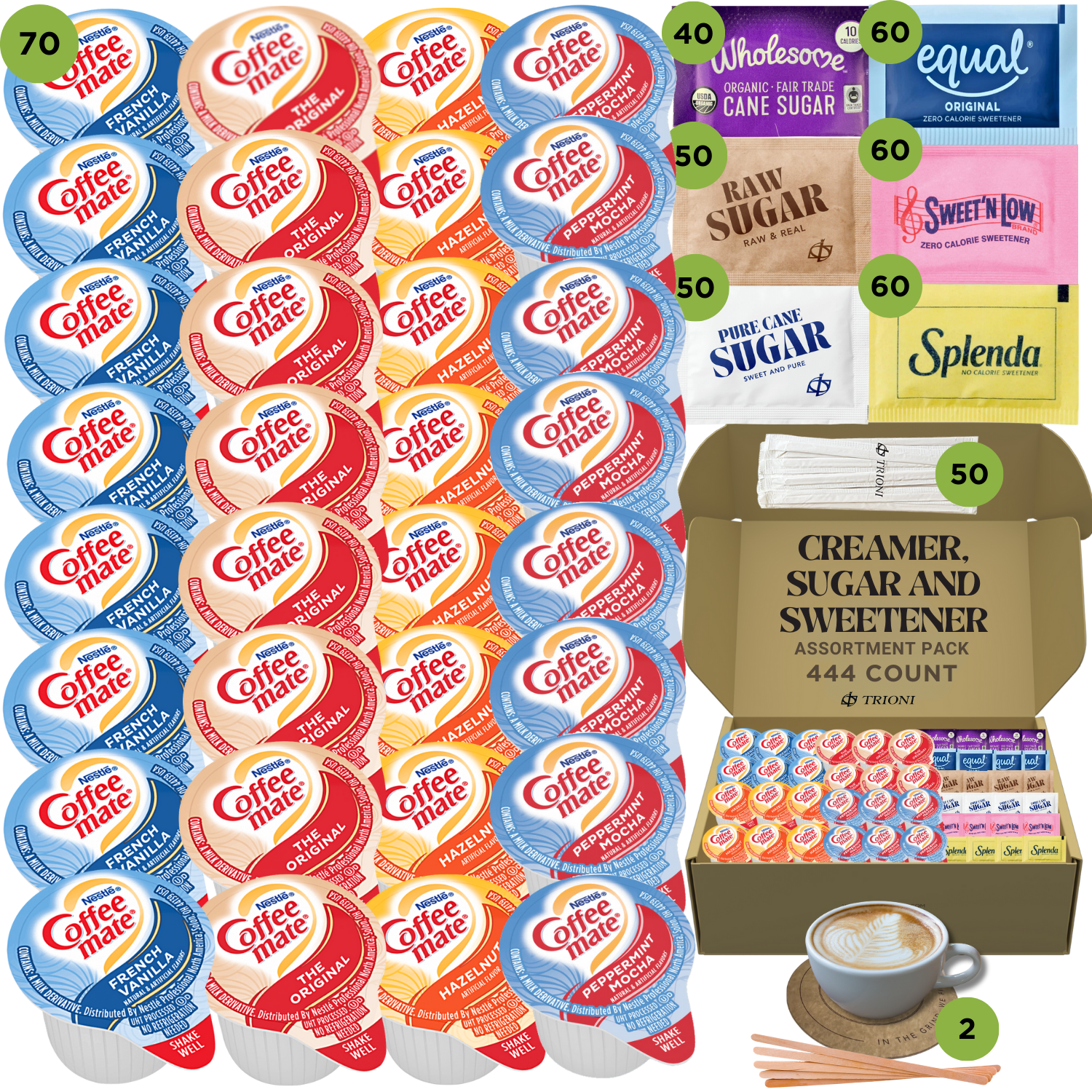 Coffee Mate Coffee Creamer Singles Variety Pack - Peppermint Mocha and 3 More Flavors - TRIONI Treats