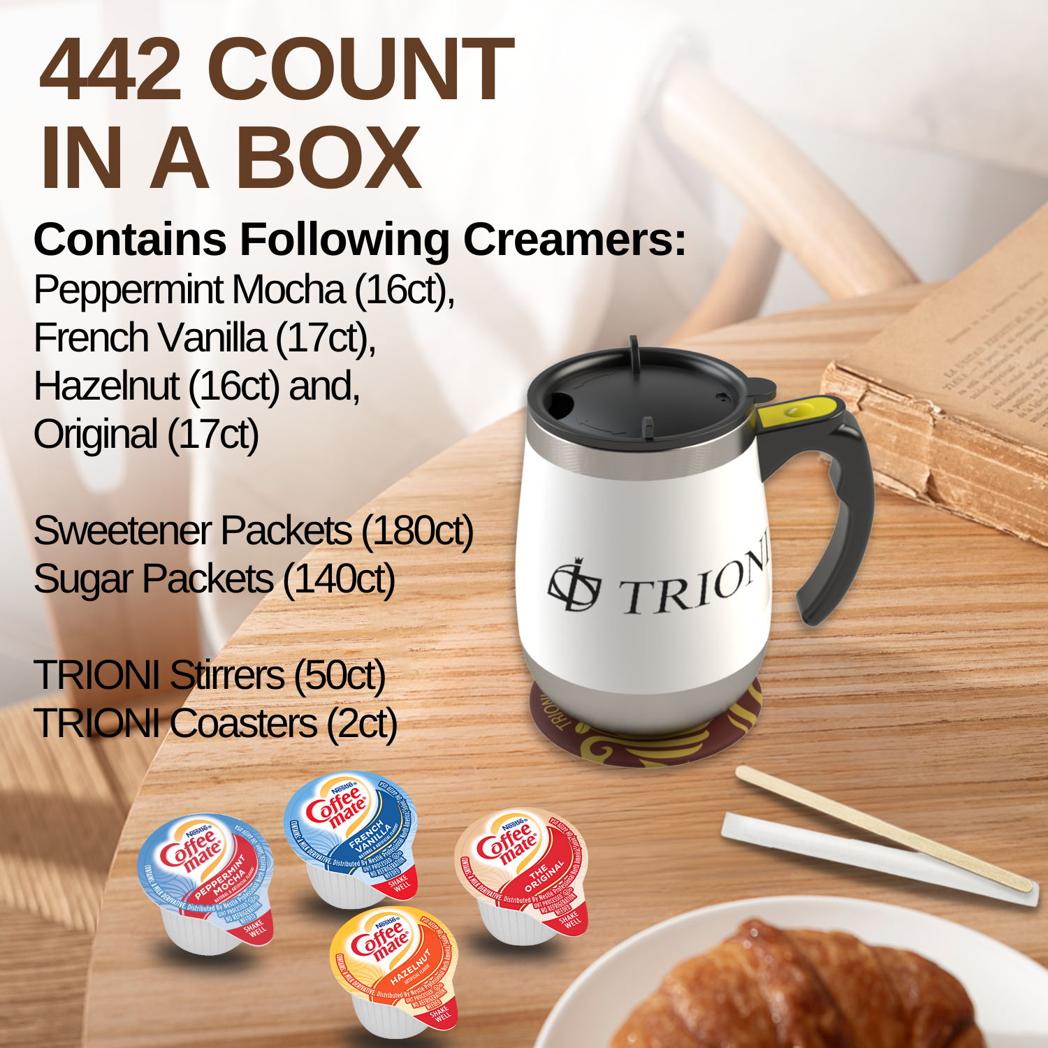 Coffee Mate Coffee Creamer Singles Variety Pack - Peppermint Mocha and 3 More Flavors - TRIONI Treats