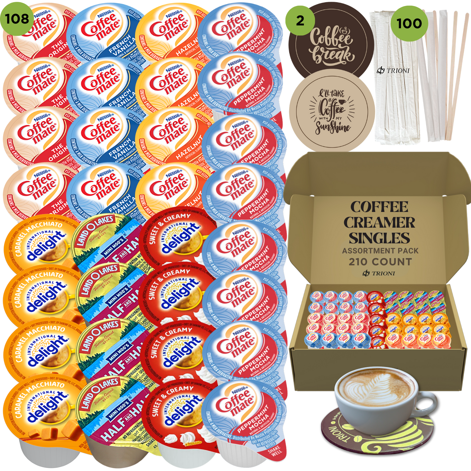 Coffee Mate Coffee Creamer Singles Variety Pack Bundle - Peppermint Mocha, Sweet Cream, and 5 More Flavors - TRIONI Treats