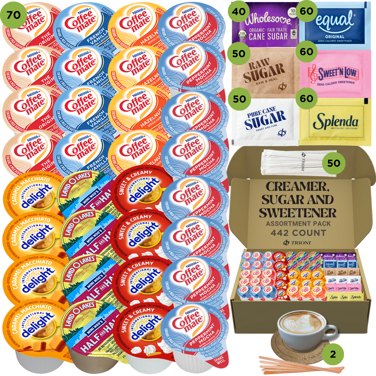 Coffee Mate Coffee Creamer Singles Variety Pack Bundle - Peppermint Mocha, Sweet Cream, and 5 More Flavors - TRIONI Treats